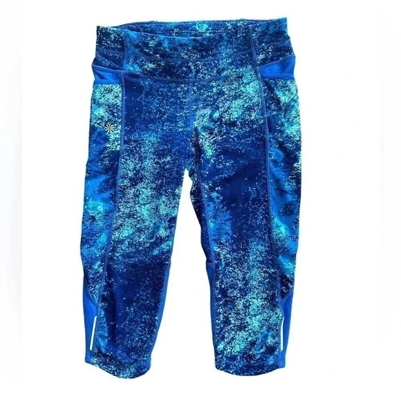 Athleta Cropped / Knicker Tight Yoga Fitness Pant Size Small Splatter Blue - Picture 2 of 9